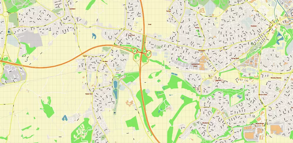 Wigan Area UK PDF Vector Map: City Plan High Detailed Street Map editable Adobe PDF in layers