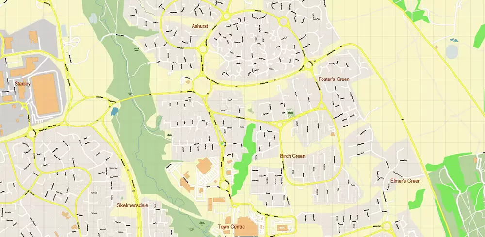 Wigan Area UK PDF Vector Map: City Plan High Detailed Street Map editable Adobe PDF in layers