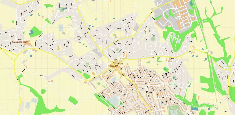 Wigan Area UK PDF Vector Map: City Plan High Detailed Street Map editable Adobe PDF in layers
