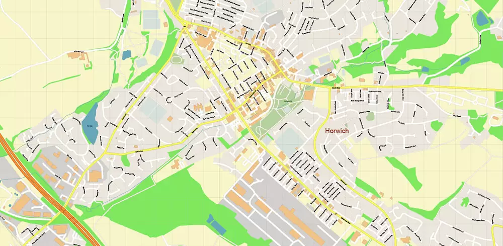 Wigan Area UK PDF Vector Map: City Plan High Detailed Street Map editable Adobe PDF in layers