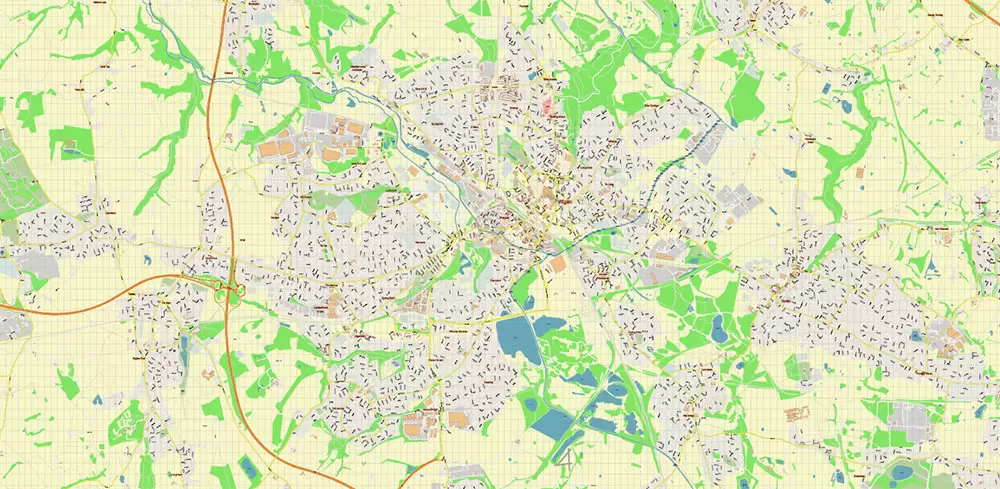 Wigan Area UK PDF Vector Map: City Plan High Detailed Street Map editable Adobe PDF in layers