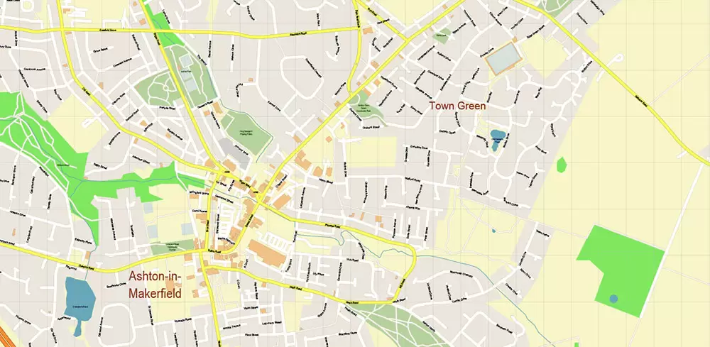 Wigan Area UK PDF Vector Map: City Plan High Detailed Street Map editable Adobe PDF in layers