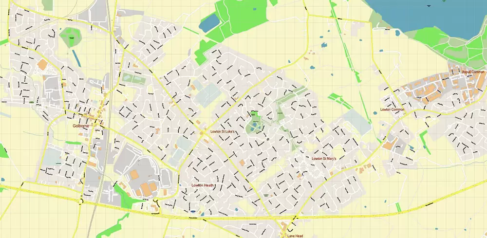 Wigan Area UK PDF Vector Map: City Plan High Detailed Street Map editable Adobe PDF in layers