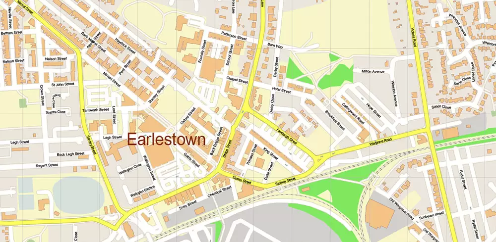 Wigan Area UK PDF Vector Map: City Plan High Detailed Street Map editable Adobe PDF in layers