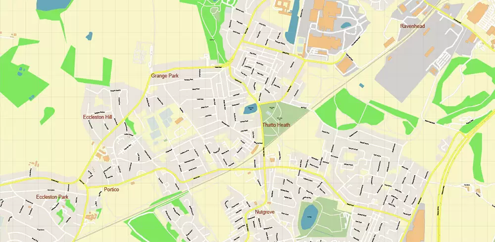 Wigan Area UK PDF Vector Map: City Plan High Detailed Street Map editable Adobe PDF in layers