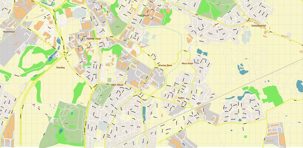 Wigan Area UK PDF Vector Map: City Plan High Detailed Street Map editable Adobe PDF in layers