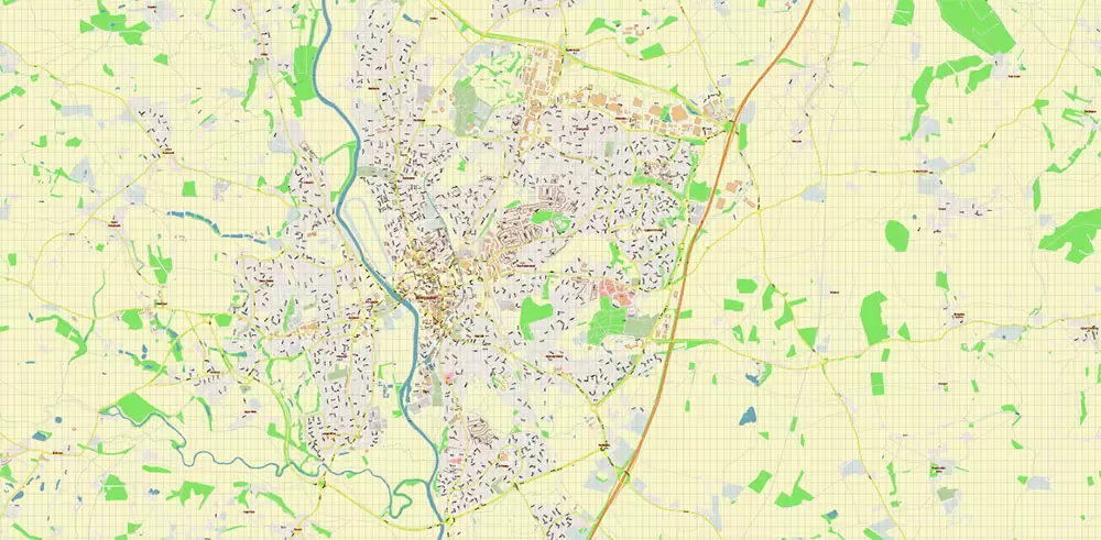 Worcester Area UK PDF Vector Map: City Plan High Detailed Street Map editable Adobe PDF in layers