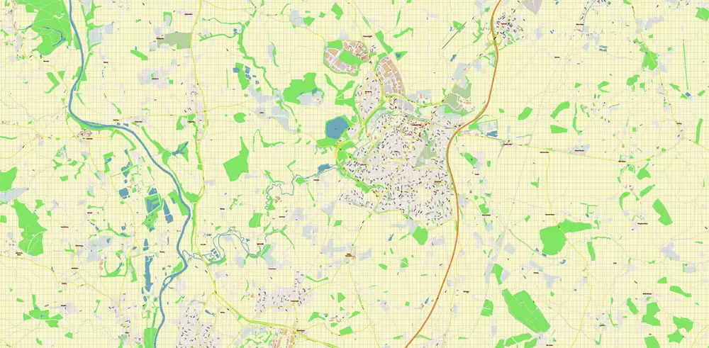 Worcester Area UK PDF Vector Map: City Plan High Detailed Street Map editable Adobe PDF in layers