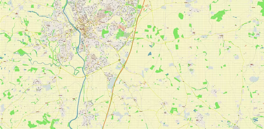 Worcester Area UK PDF Vector Map: City Plan High Detailed Street Map editable Adobe PDF in layers