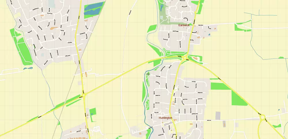 York Area UK Map Vector City Plan High Detailed Street Map editable Adobe Illustrator in layers
