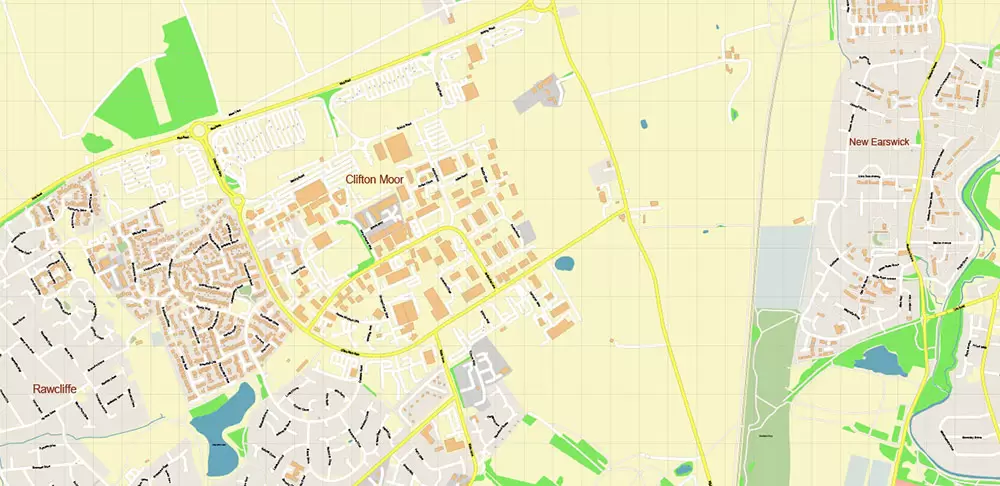 York Area UK Map Vector City Plan High Detailed Street Map editable Adobe Illustrator in layers