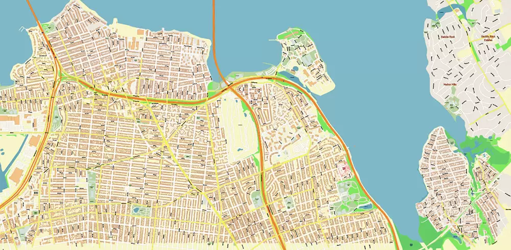 Bronx New York City NY US Map Vector City Plan High Detailed Street Map editable Adobe Illustrator in layers
