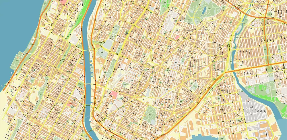 Bronx New York City NY US Map Vector City Plan High Detailed Street Map editable Adobe Illustrator in layers
