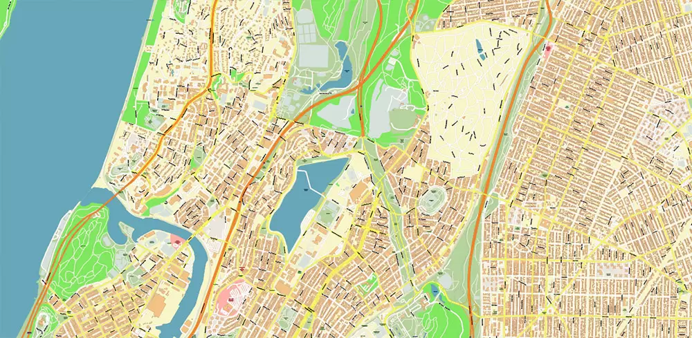 Bronx New York City NY US Map Vector City Plan High Detailed Street Map editable Adobe Illustrator in layers