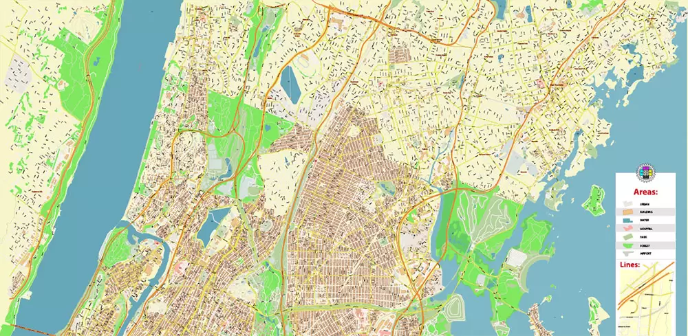 Bronx New York City NY US Map Vector City Plan High Detailed Street Map editable Adobe Illustrator in layers