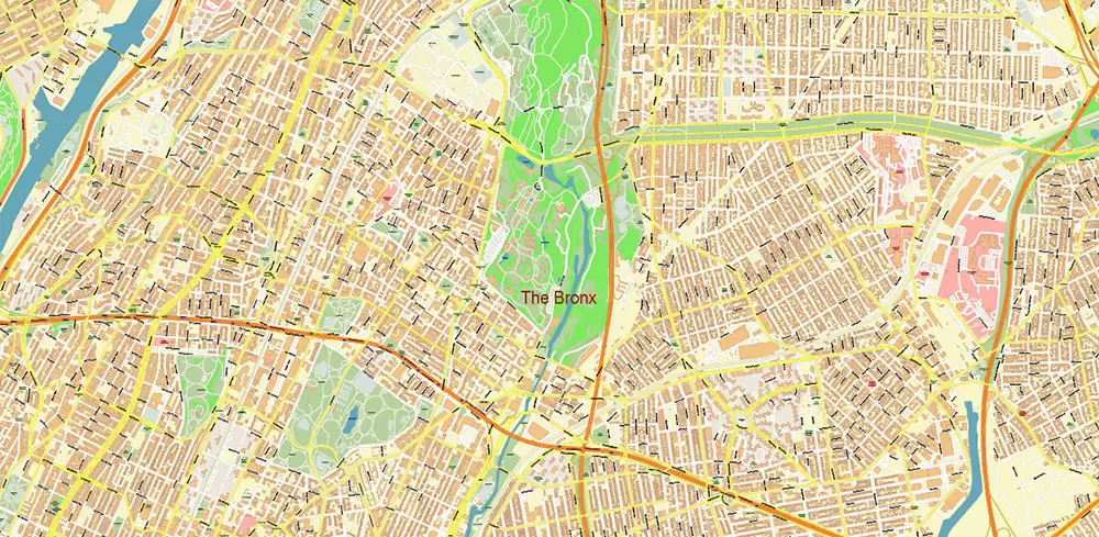 Bronx New York City NY US Map Vector City Plan High Detailed Street Map editable Adobe Illustrator in layers