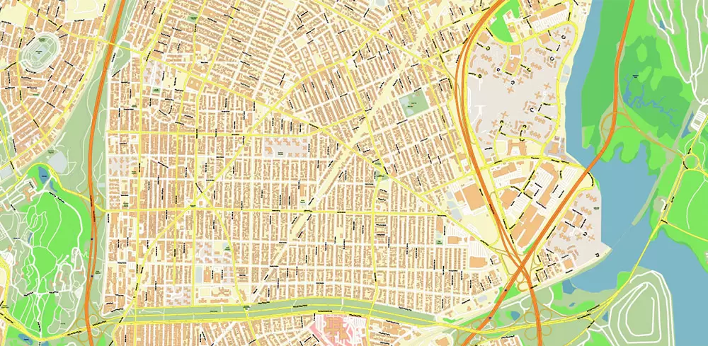 Bronx New York City NY US Map Vector City Plan High Detailed Street Map editable Adobe Illustrator in layers