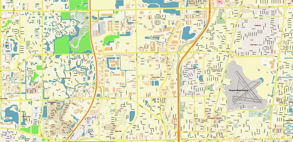 Fort Lauderdale + Pompano Beach + Hollywood Florida US Map Vector City Plan High Detailed Street Map + Relief Topo editable Adobe Illustrator in layers