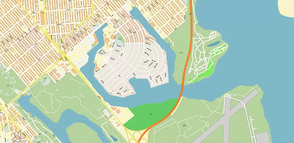 Queens New York City NY US PDF Vector Map: City Plan High Detailed Street Map + Relief Topo editable Adobe PDF in layers