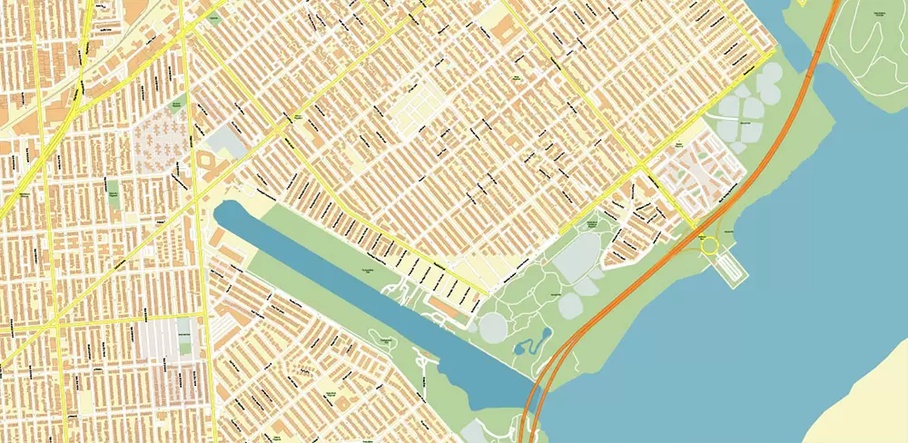 Queens New York City NY US PDF Vector Map: City Plan High Detailed Street Map + Relief Topo editable Adobe PDF in layers