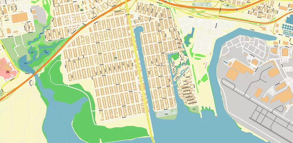 Queens New York City NY US PDF Vector Map: City Plan High Detailed Street Map + Relief Topo editable Adobe PDF in layers