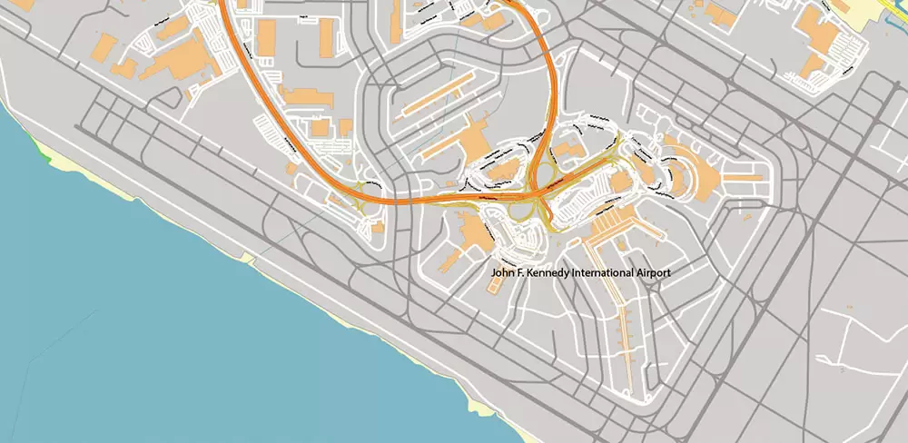 Queens New York City NY US PDF Vector Map: City Plan High Detailed Street Map + Relief Topo editable Adobe PDF in layers
