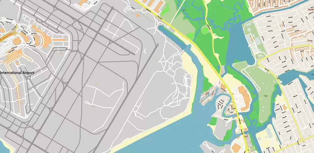 Queens New York City NY US PDF Vector Map: City Plan High Detailed Street Map + Relief Topo editable Adobe PDF in layers