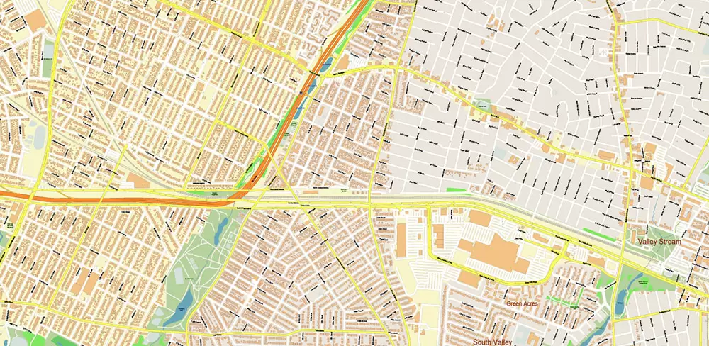 Queens New York City NY US PDF Vector Map: City Plan High Detailed Street Map + Relief Topo editable Adobe PDF in layers