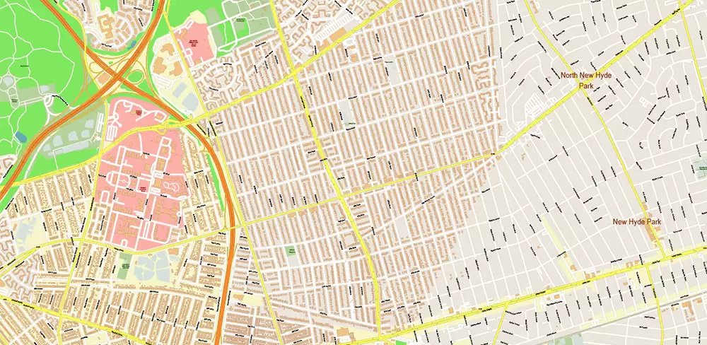 Queens New York City NY US PDF Vector Map: City Plan High Detailed Street Map + Relief Topo editable Adobe PDF in layers