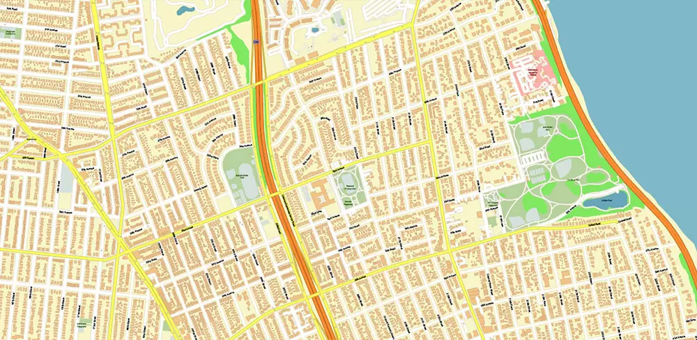 Queens New York City NY US PDF Vector Map: City Plan High Detailed Street Map + Relief Topo editable Adobe PDF in layers