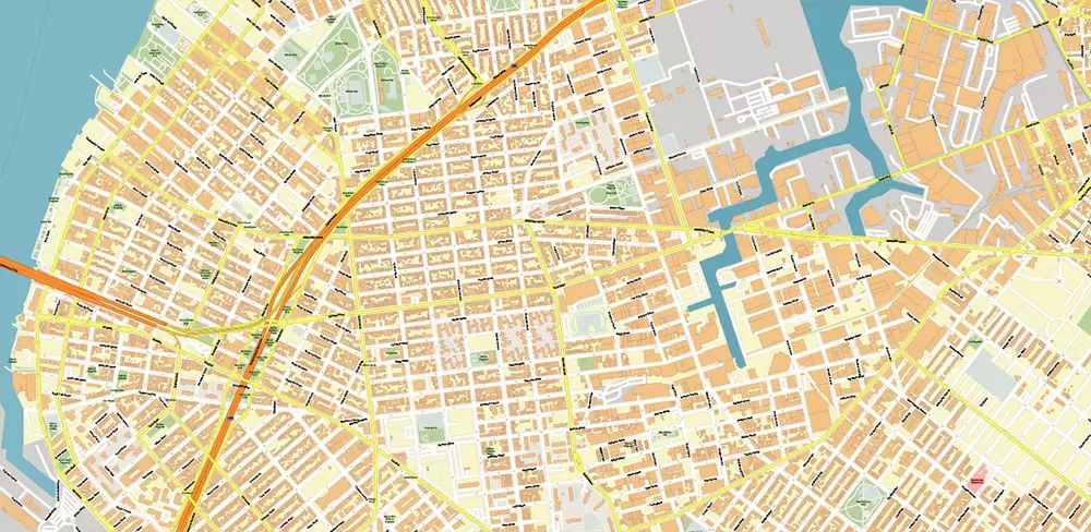 Queens New York City NY US PDF Vector Map: City Plan High Detailed Street Map + Relief Topo editable Adobe PDF in layers