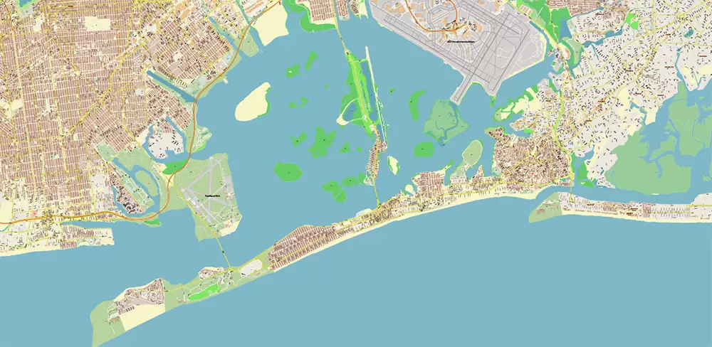 Queens New York City NY US PDF Vector Map: City Plan High Detailed Street Map + Relief Topo editable Adobe PDF in layers