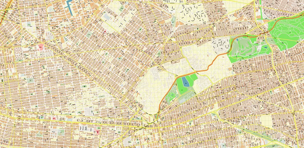 Queens New York City NY US PDF Vector Map: City Plan High Detailed Street Map + Relief Topo editable Adobe PDF in layers
