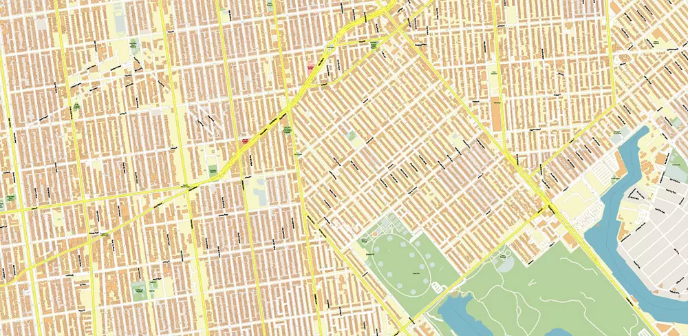 Queens New York City NY US PDF Vector Map: City Plan High Detailed Street Map + Relief Topo editable Adobe PDF in layers