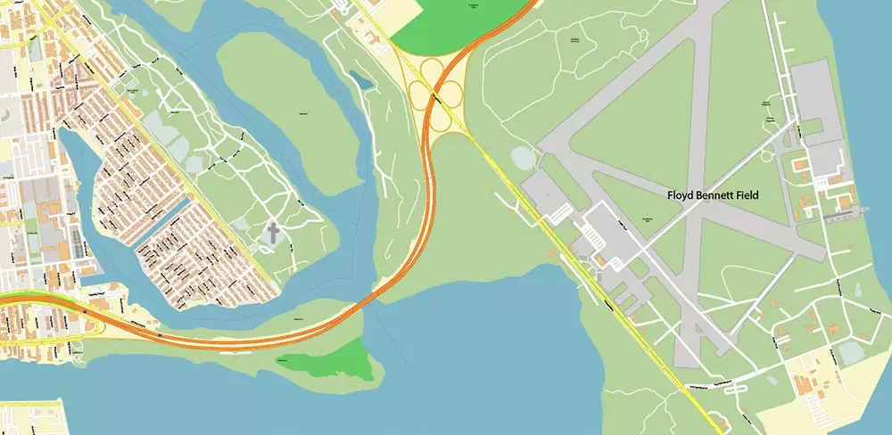 Queens New York City NY US PDF Vector Map: City Plan High Detailed Street Map + Relief Topo editable Adobe PDF in layers