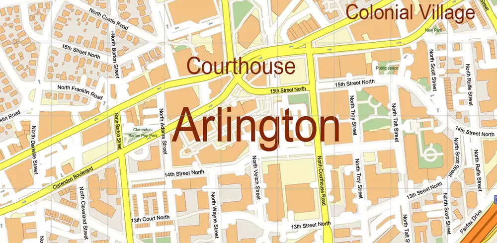 Arlington Virginia US PDF Vector Map: High Detailed Street Map editable Adobe PDF in layers