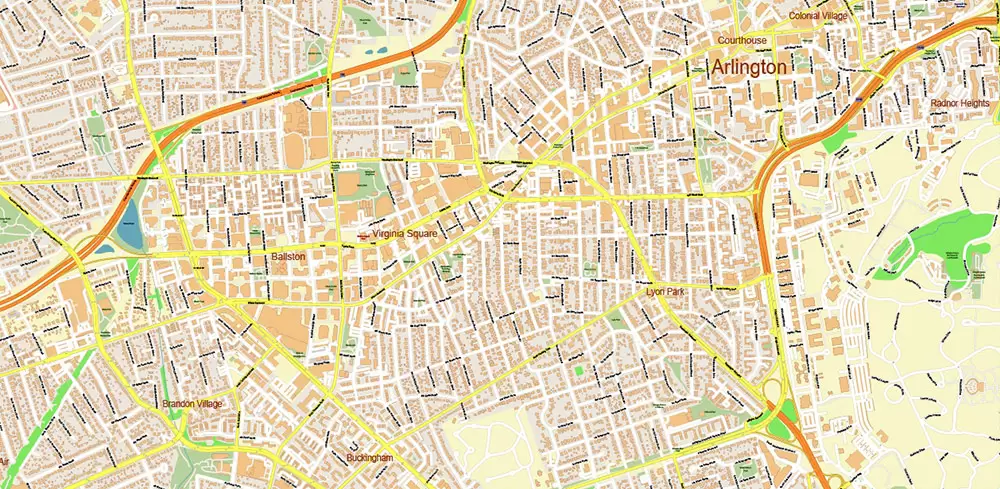 Arlington Virginia US PDF Vector Map: High Detailed Street Map editable Adobe PDF in layers