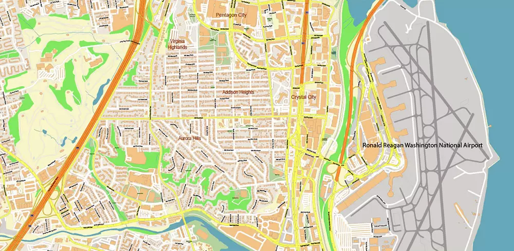 Arlington Virginia US PDF Vector Map: High Detailed Street Map editable Adobe PDF in layers