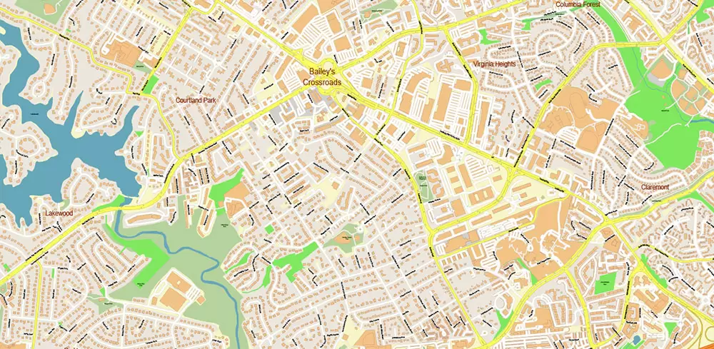 Arlington Virginia US PDF Vector Map: High Detailed Street Map editable Adobe PDF in layers