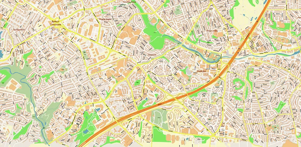 Arlington Virginia US PDF Vector Map: High Detailed Street Map editable Adobe PDF in layers