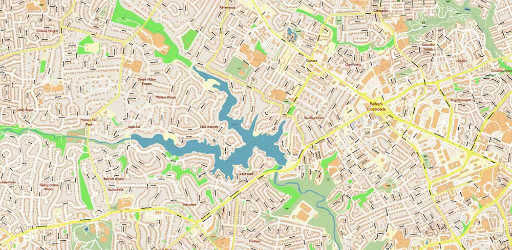 Arlington Virginia US PDF Vector Map: High Detailed Street Map editable Adobe PDF in layers