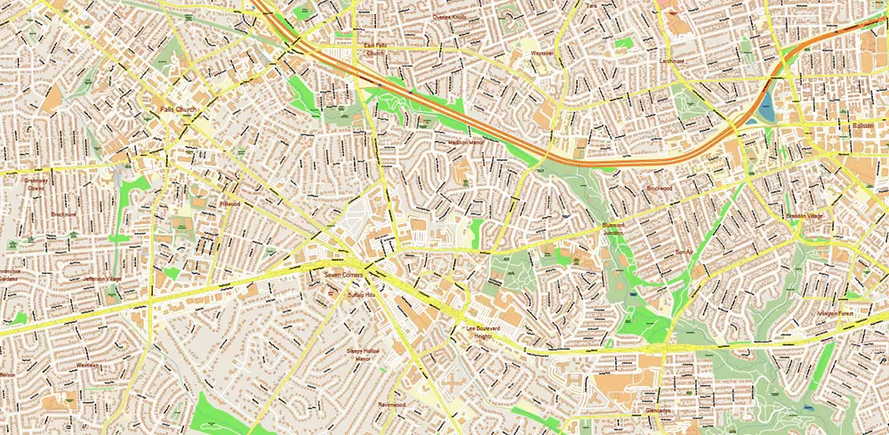 Arlington Virginia US PDF Vector Map: High Detailed Street Map editable Adobe PDF in layers