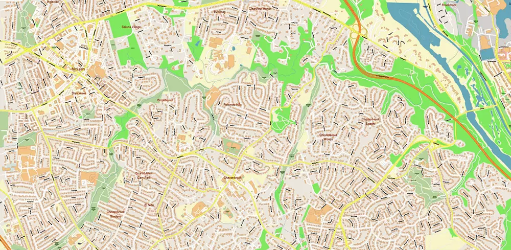 Arlington Virginia US PDF Vector Map: High Detailed Street Map editable Adobe PDF in layers