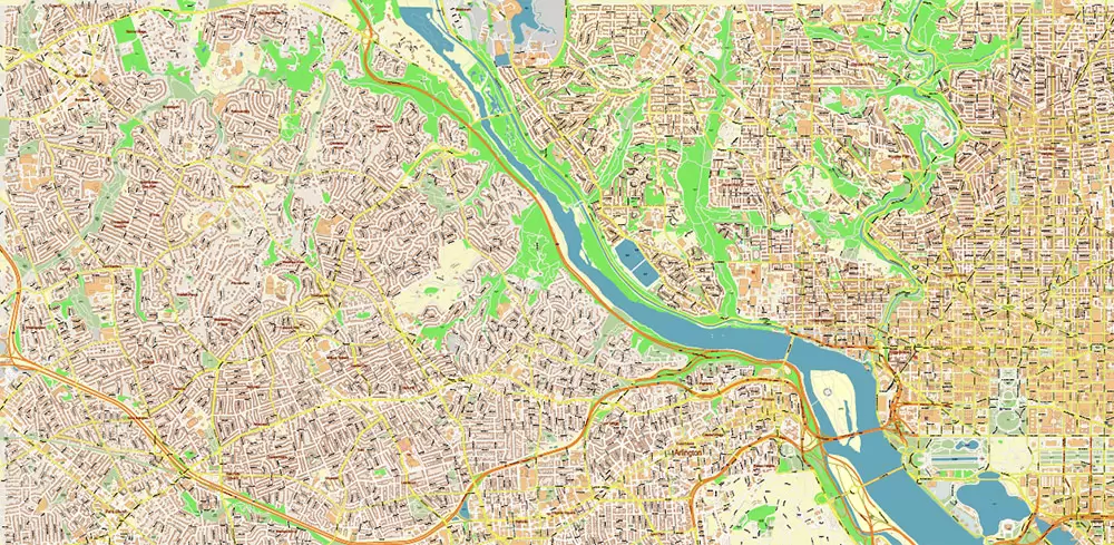 Arlington Virginia US PDF Vector Map: High Detailed Street Map editable Adobe PDF in layers