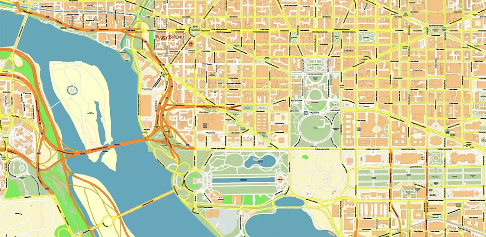 Arlington Virginia US PDF Vector Map: High Detailed Street Map editable Adobe PDF in layers