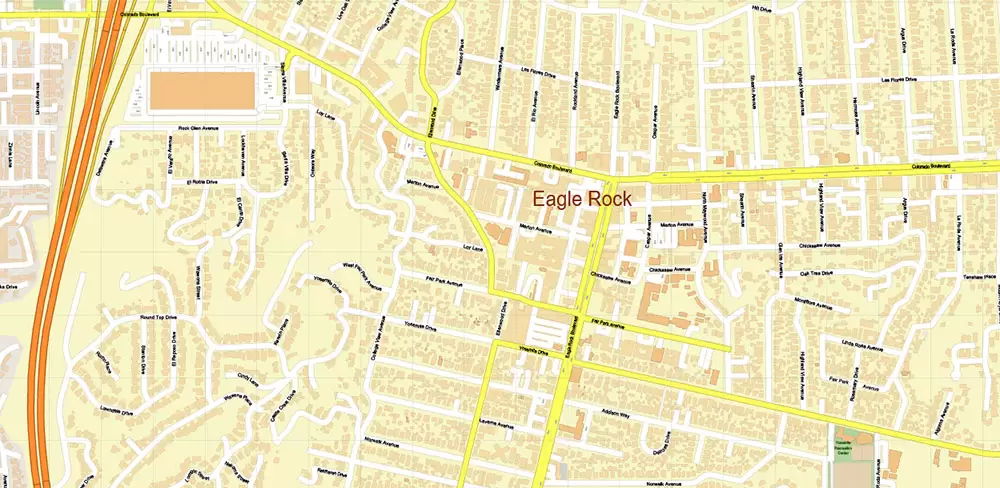 Glendale California US PDF Vector Map: City Plan High Detailed Street Map editable Adobe PDF in layers