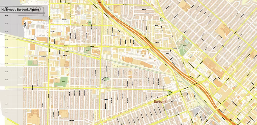 Glendale California US PDF Vector Map: City Plan High Detailed Street Map editable Adobe PDF in layers