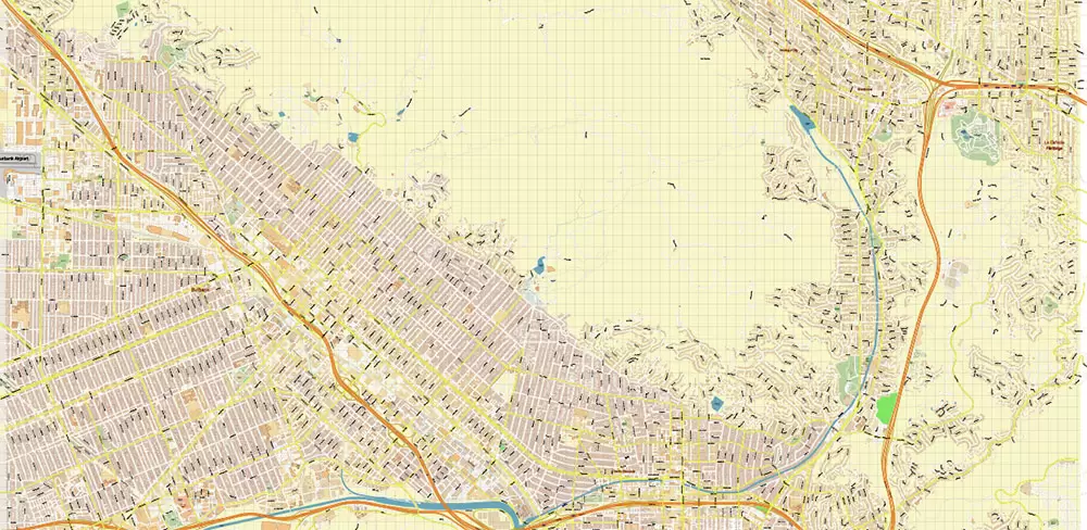 Glendale California US PDF Vector Map: City Plan High Detailed Street Map editable Adobe PDF in layers