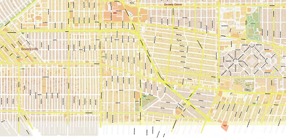 Hollywood California US Map Vector City Plan High Detailed Street Map editable Adobe Illustrator in layers