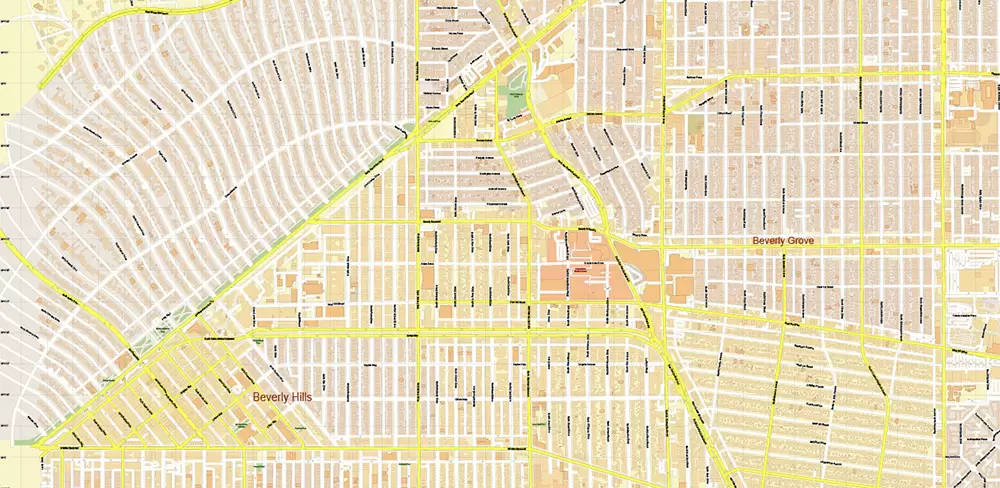 Hollywood California US Map Vector City Plan High Detailed Street Map editable Adobe Illustrator in layers